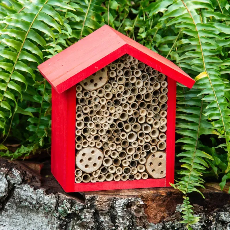 Natural Wood Bee Nesting House for Garden Pollinators 1