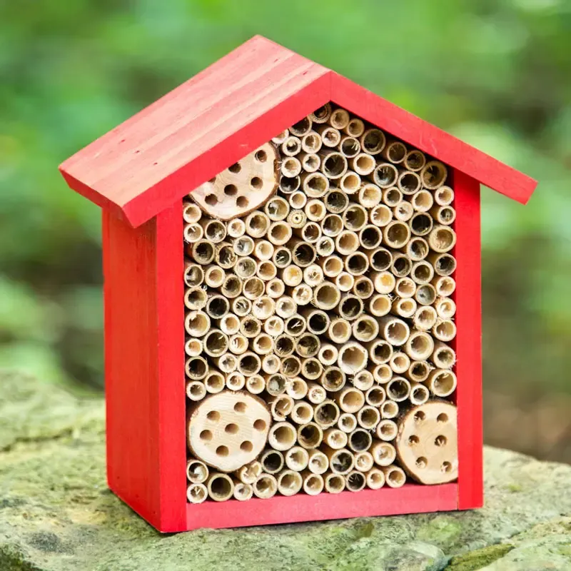 Natural Wood Bee Nesting House for Garden Pollinators