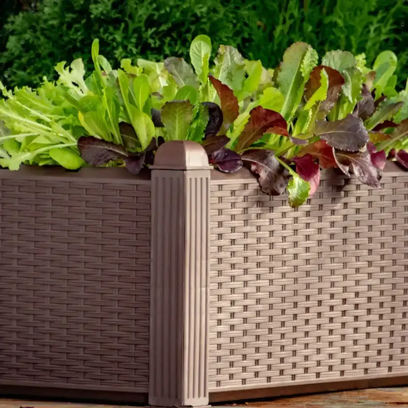 Wicker-Look Raised Garden Bed Set - Modular Resin Planter for Outdoor Gardening