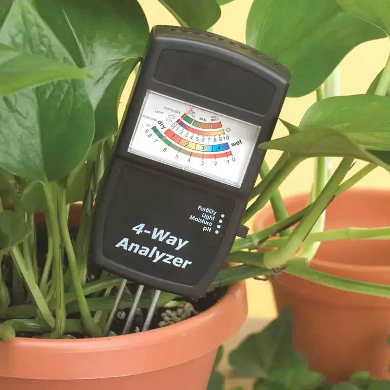 4-Way Soil Analyzer - Digital pH, Moisture, Sunlight, and Temperature Meter