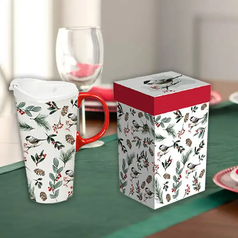 Birds and Berries Spill-Proof Travel Mug - Insulated Stainless Steel Tumbler