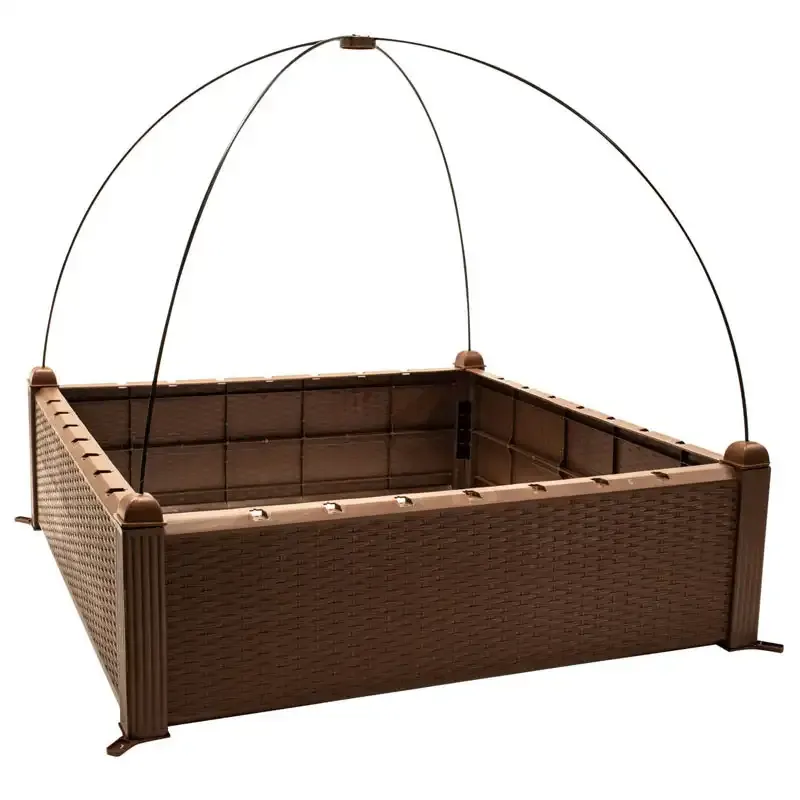 Wicker-Look Raised Garden Bed Set - Modular Resin Planter for Outdoor Gardening 1