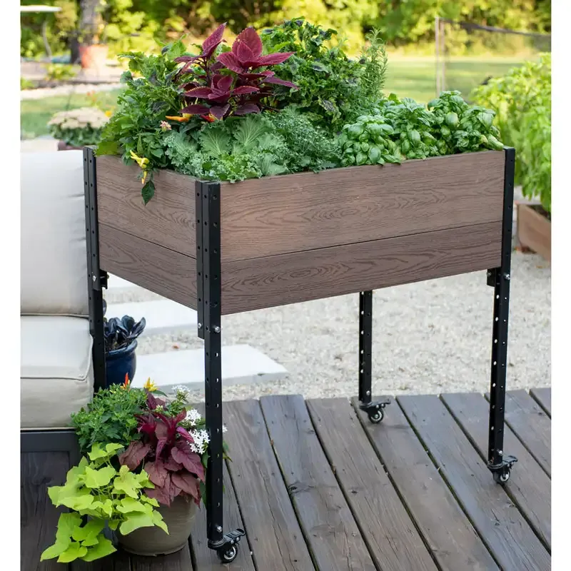 Mobile Garden Planter with Integrated Rolling Casters