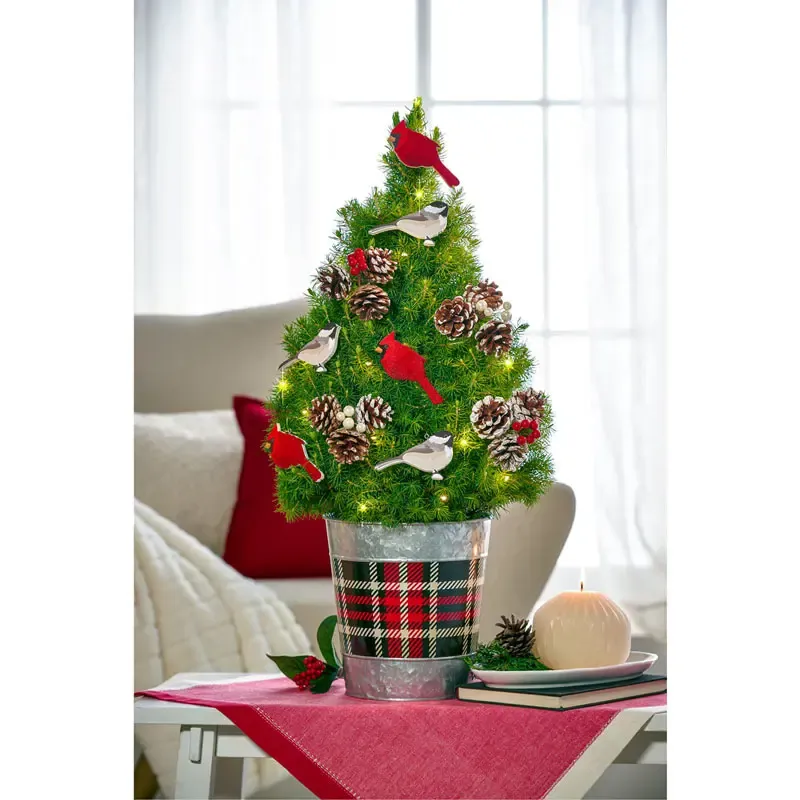Winter Songbirds Potted Spruce Tree - Artificial Tabletop Holiday Decor