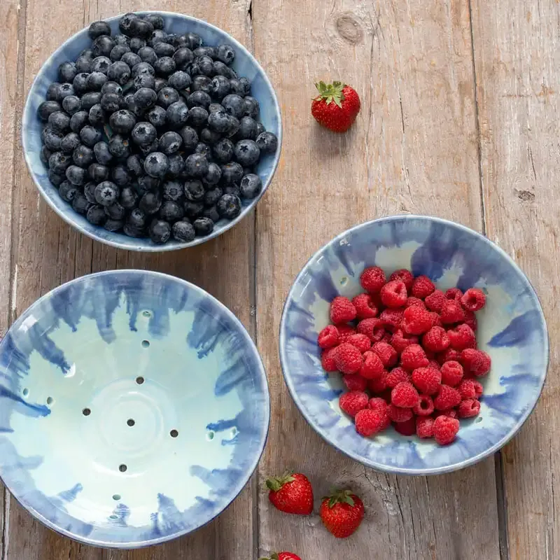 Artisanal Ceramic Berry Bowl - Fruit Rinsing and Serving Colander 1