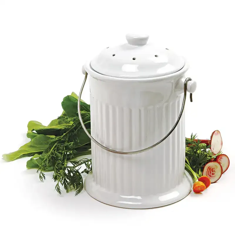 Ceramic Kitchen Compost Crock with Odor-Filtering Lid 2