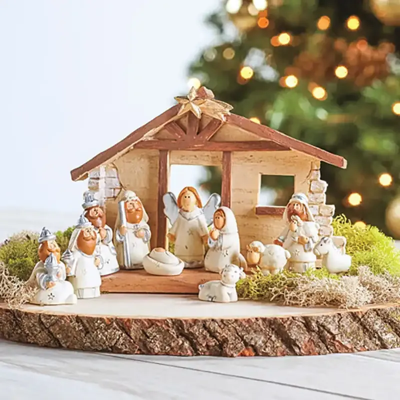 Miniature Nativity Set - Compact Resin Manger Scene Figurines for Holiday Tabletop Display