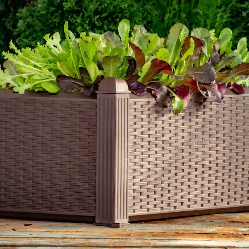Wicker-Look Raised Garden Bed Set - Modular Resin Planter for Outdoor Gardening 2